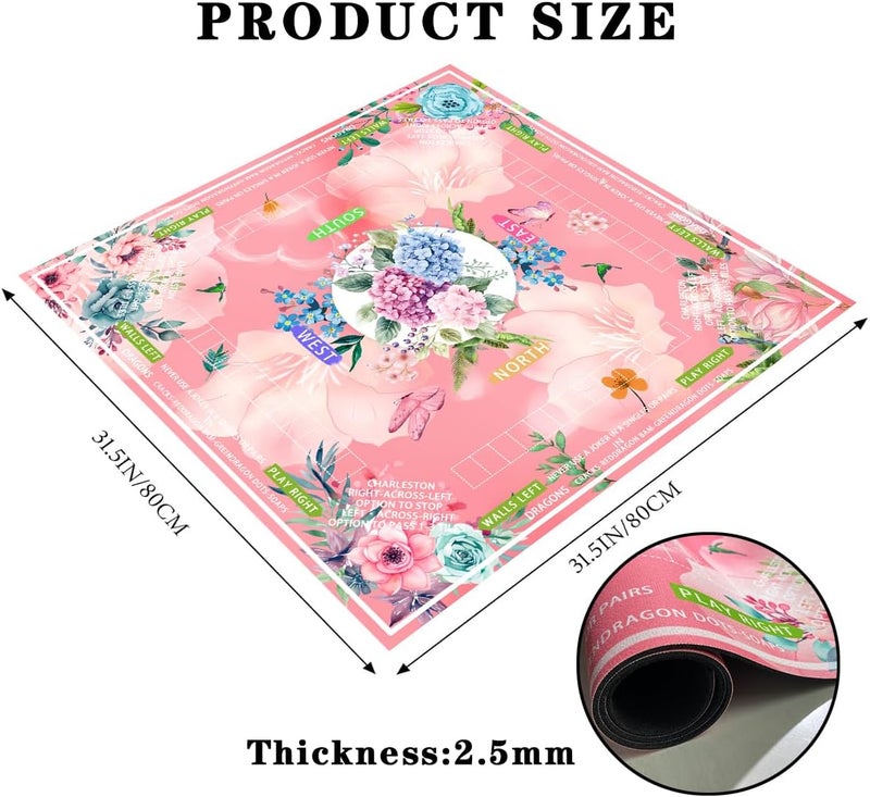 Pittera mahjong mat for table with Drawstring Bag/31.5Inch/american mahjong table cloth with rules mats， Noise Reduction Anti-Slip game mat for table，for Mahjong/Poker/Board Games/Card Games/Dominoes (pink) - Image 3